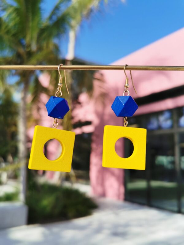 Colour-blocking Wood Geometric Earrings