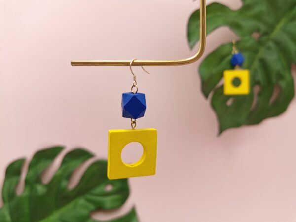 Colour-blocking Wood Geometric Earrings - Image 2