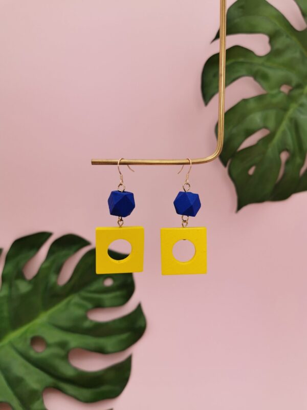 Colour-blocking Wood Geometric Earrings - Image 3