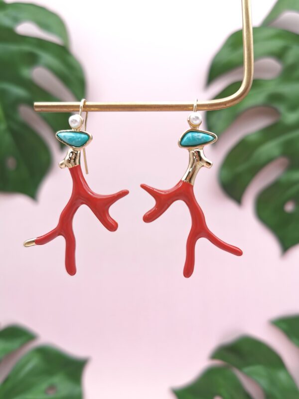 Enamel Red Coral Earrings