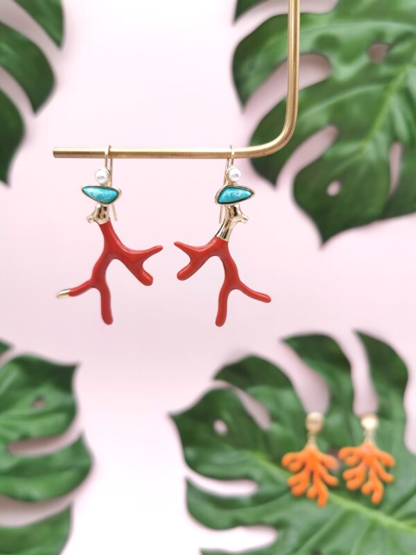 Enamel Red Coral Earrings - Image 2