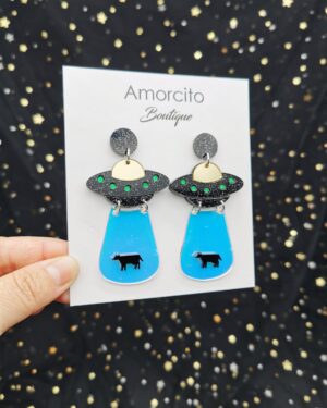 Acrylic UFO and Cows Earrings