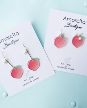Acrylic Peach Real Pearl Drop Earrings