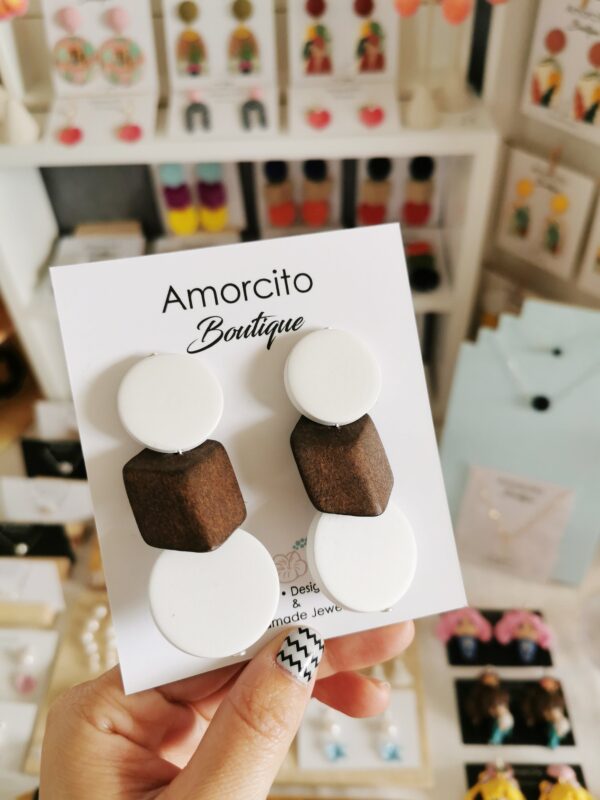 Handmade Color Blocking Wood Stud Earrings - Image 2