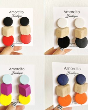 Handmade Color Blocking Wood Stud Earrings