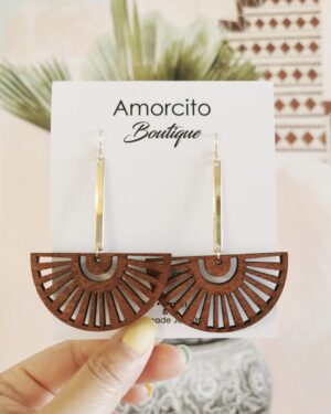 Hollow Out Wood Fan Shape Drop Earrings