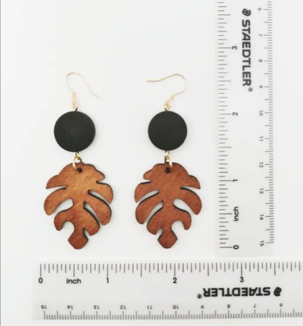 Wood Tropical Leaf Monstera Earrings - Image 4