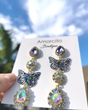 Rhinestone Asymmetric Butterfly Drop Earrings
