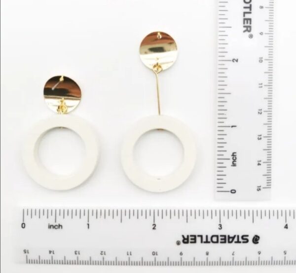 Metal + Wood Round Drop Earrings - Image 2