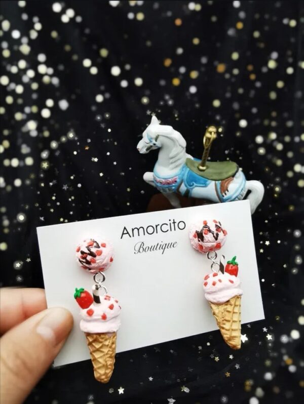 Handmade Polymer Clay Ice Cream Earrings - Image 8