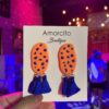 Handmade Polymer Clay Earrings - Navy Neon Orange Color Blocking & Tassels