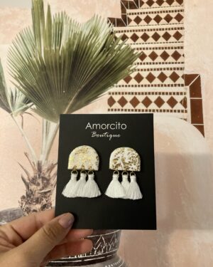 Handmade Polymer Clay Earrings - Gold Arch Tassel Earrings