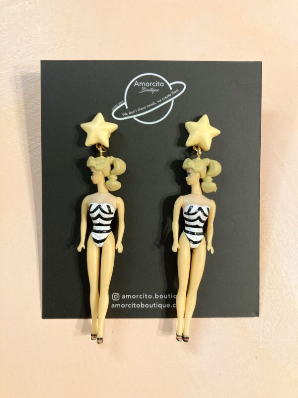 Handmade Barbie Doll Earrings - Black&White Swimsuit - Image 5