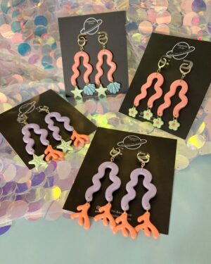 Handmade Polymer Clay Earrings - Neon Jellyfish