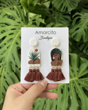 Handmade Polymer Clay Earrings-Woman and Tropics (Website Exclusive Product)