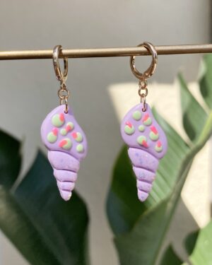 Handmade Polymer Clay Earrings - Purple Conch