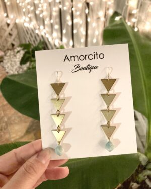 Handmade Boho Geometric Brass Earrings - Amazonite