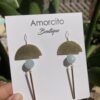 Handmade Boho Geometric Brass Drop Earrings - Aquamarine - Image 4