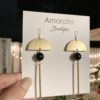 Handmade Boho Geometric Brass Earrings - Black Agate - Image 8