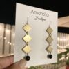 Handmade Boho Geometric Brass Earrings - Black Agate - Image 2