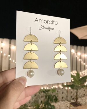 Handmade Boho Geometric Brass Earrings - Pearl