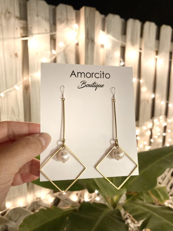 Handmade Boho Geometric Brass Earrings - Pearl - Image 5