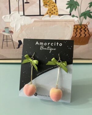 Artificial Peach Earrings with Ribbon