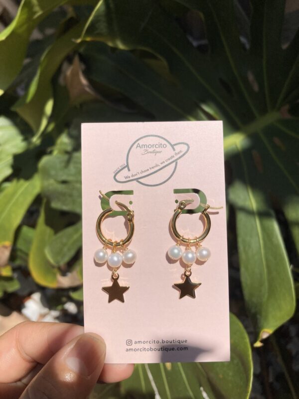 Handmade Pearl Star Earrings - Image 2
