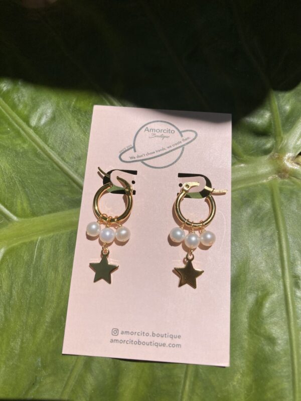 Handmade Pearl Star Earrings - Image 3