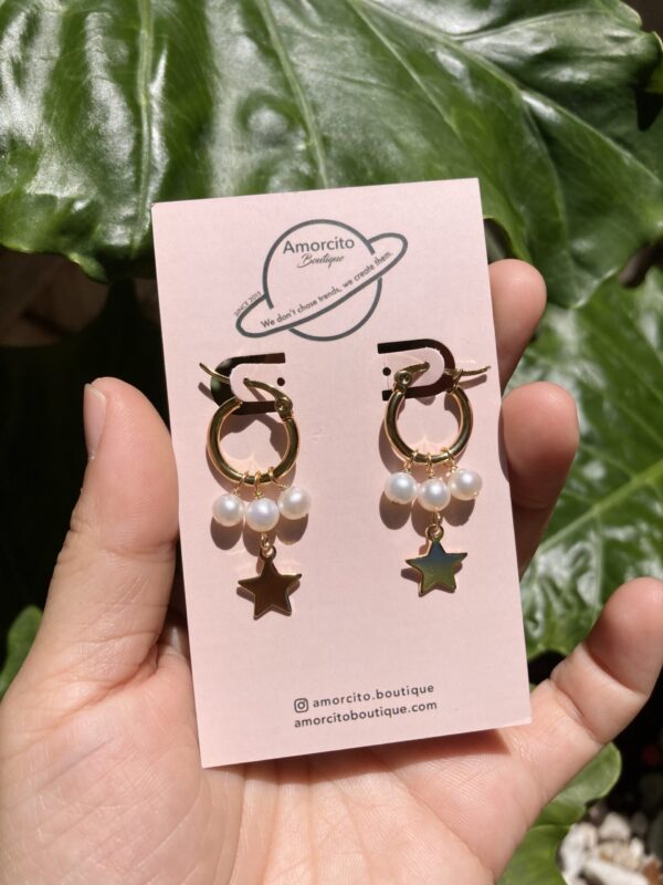 Handmade Pearl Star Earrings - Image 4