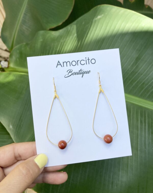 Handmade Boho Geometric Brass Earrings - Red Jasper - Image 7