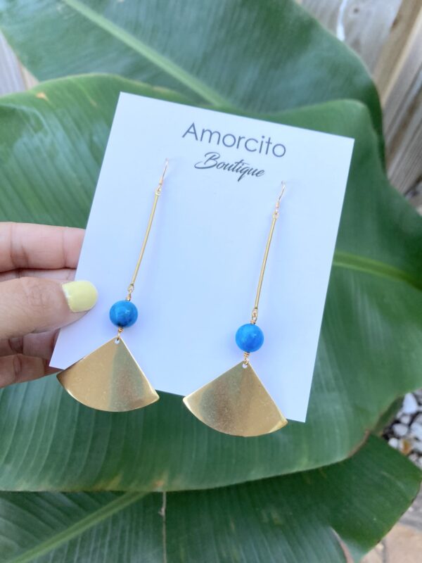 Handmade Boho Geometric Brass Earrings - Apatite - Image 4