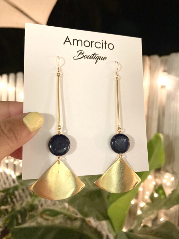 Handmade Boho Geometric Brass Earrings - Lapis Lazuli - Image 7