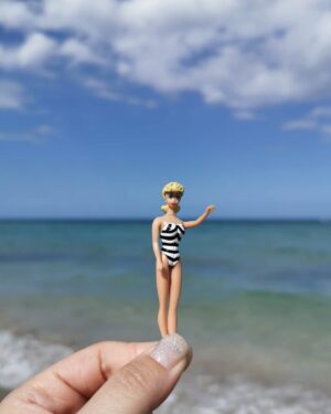 Handmade Barbie Doll Earrings - Black&White Swimsuit