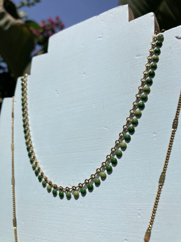 Handmade Ancient Egyptian Style Necklace - 2 Layers Green Dots Ra/Wing Pendant - Image 6