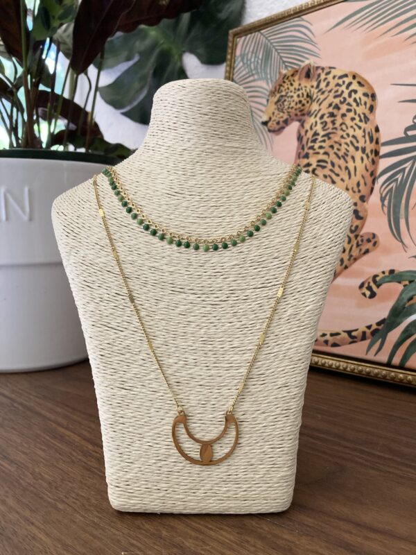 Handmade Ancient Egyptian Style Necklace - 2 Layers Green Dots Ra/Wing Pendant