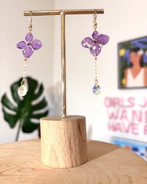 Handmade Real Flower Earrings - Hydrangea