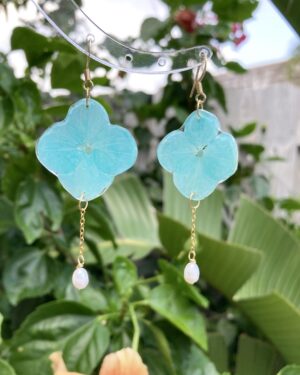 Handmade Real Flower Earrings - Hydrangea