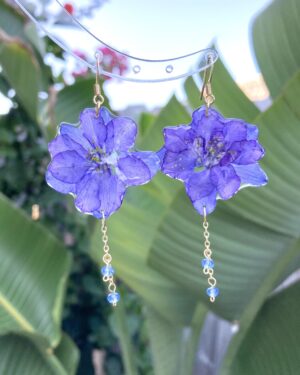 Handmade Real Flower Earrings - Delphinium (Larkspur)