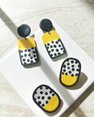 Handmade Polymer Clay Earrings - Vintage Polka Dots (Yellow)