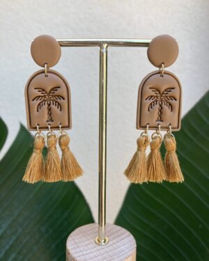 Handmade Polymer Clay Tassel Earrings - Tropical Palm Tree/Desert/Moon/Mountain