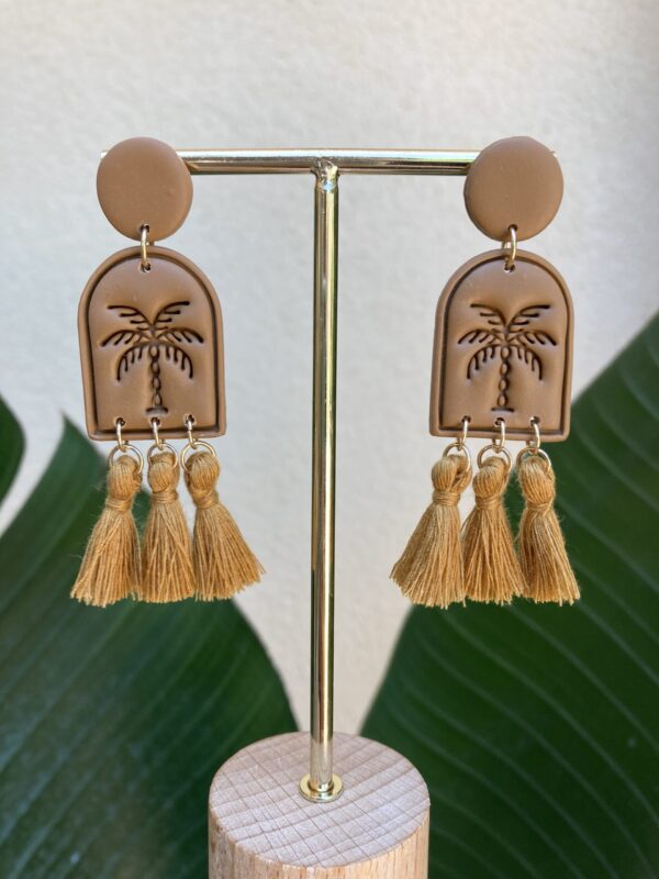 Handmade Polymer Clay Tassel Earrings - Tropical Palm Tree/Desert/Moon/Mountain