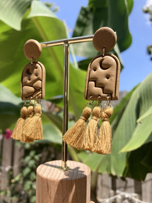 Handmade Polymer Clay Tassel Earrings - Tropical Palm Tree/Desert/Moon/Mountain - Image 6