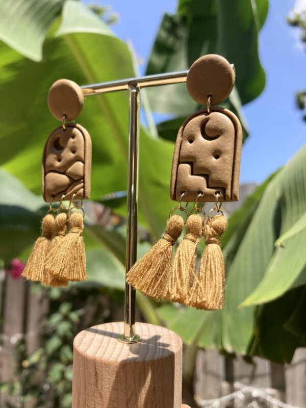 Handmade Polymer Clay Tassel Earrings - Tropical Palm Tree/Desert/Moon/Mountain - Image 6