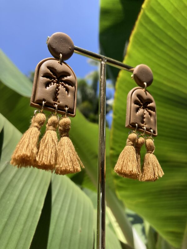 Handmade Polymer Clay Tassel Earrings - Tropical Palm Tree/Desert/Moon/Mountain - Image 7