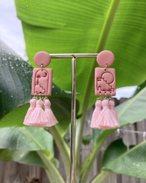 Handmade Polymer Clay Tassel Earring - Tropical Moon/Sunset/Arch/Dusty Pink