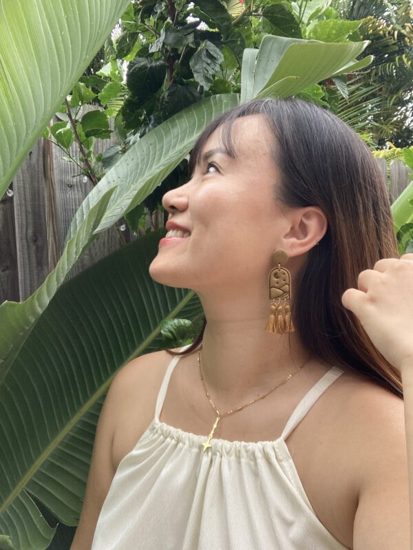 Handmade Polymer Clay Tassel Earrings - Tropical Palm Tree/Desert/Moon/Mountain - Image 2