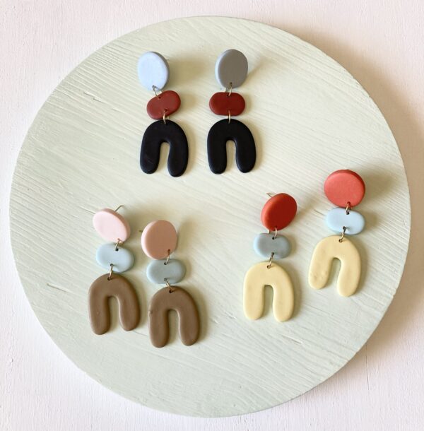 Handmade Polymer Clay Earrings - Geometric Morandi Palette - Image 7
