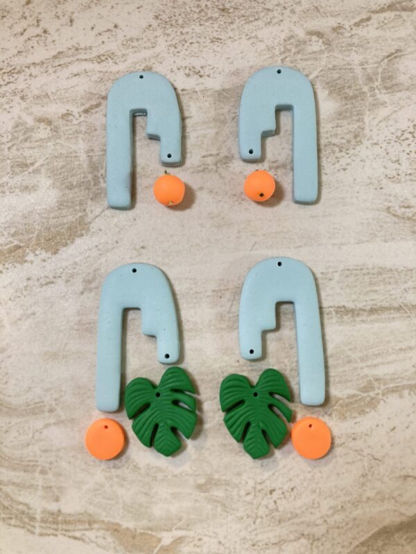 Handmade Polymer Clay Color Blocking Monstera Earrings - Image 5