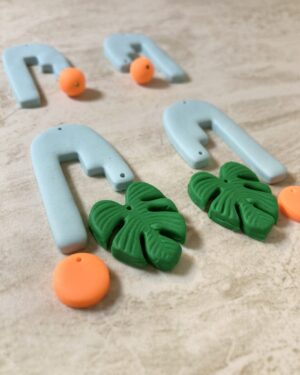 Handmade Polymer Clay Color Blocking Monstera Earrings